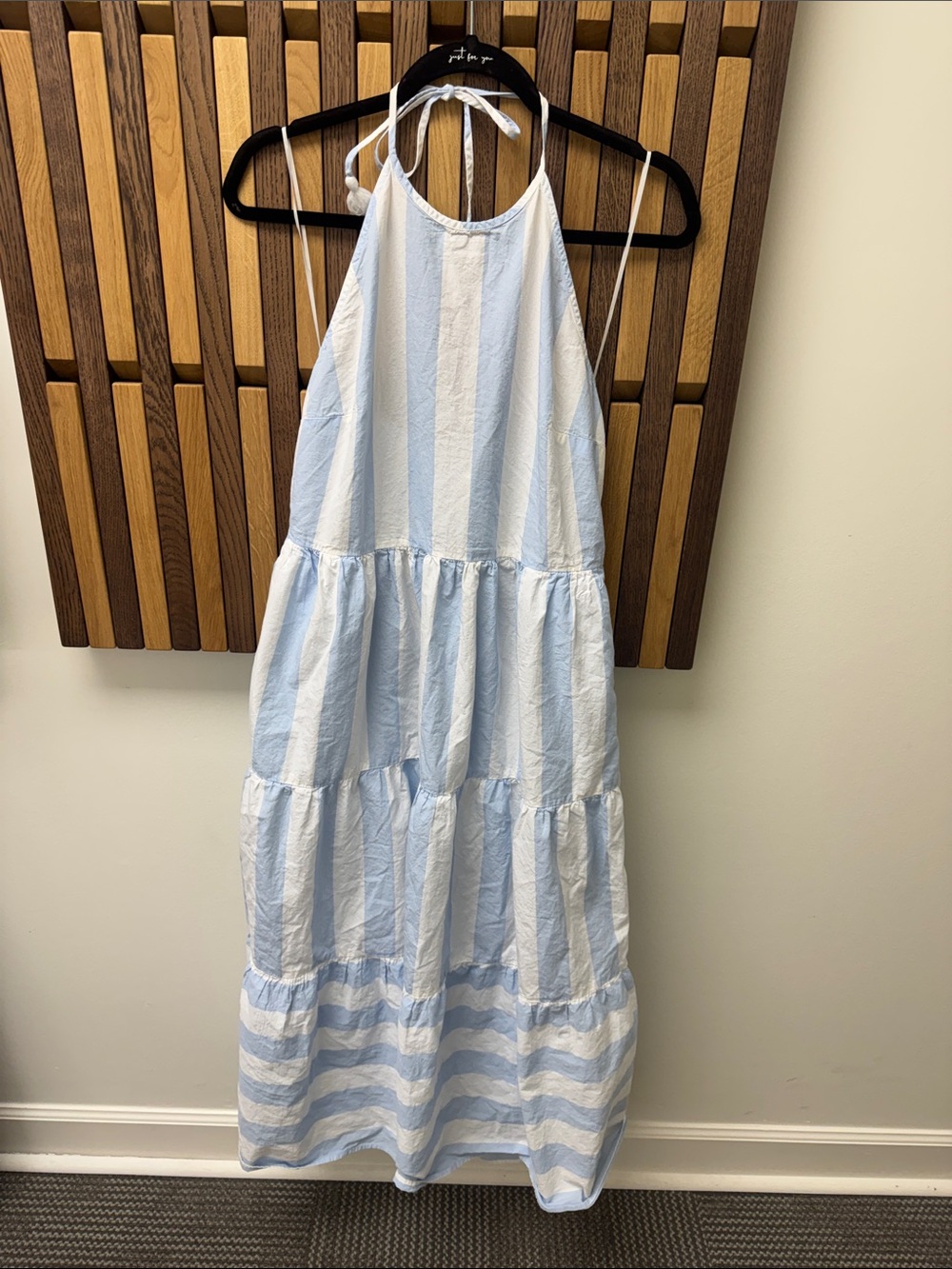 Crown & Ivy Blue & White Striped Halter Top Maxi Dress, size M - Picture 2 of 7